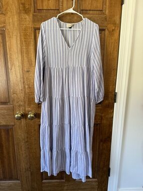 Universal Thread Lavender and White Striped V-Neck Tiered Maxi Dress